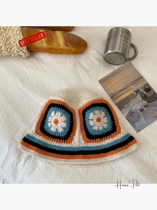 Handmade Crochet Knitted Bucket Hat Floral Pattern Adjustable main image 7